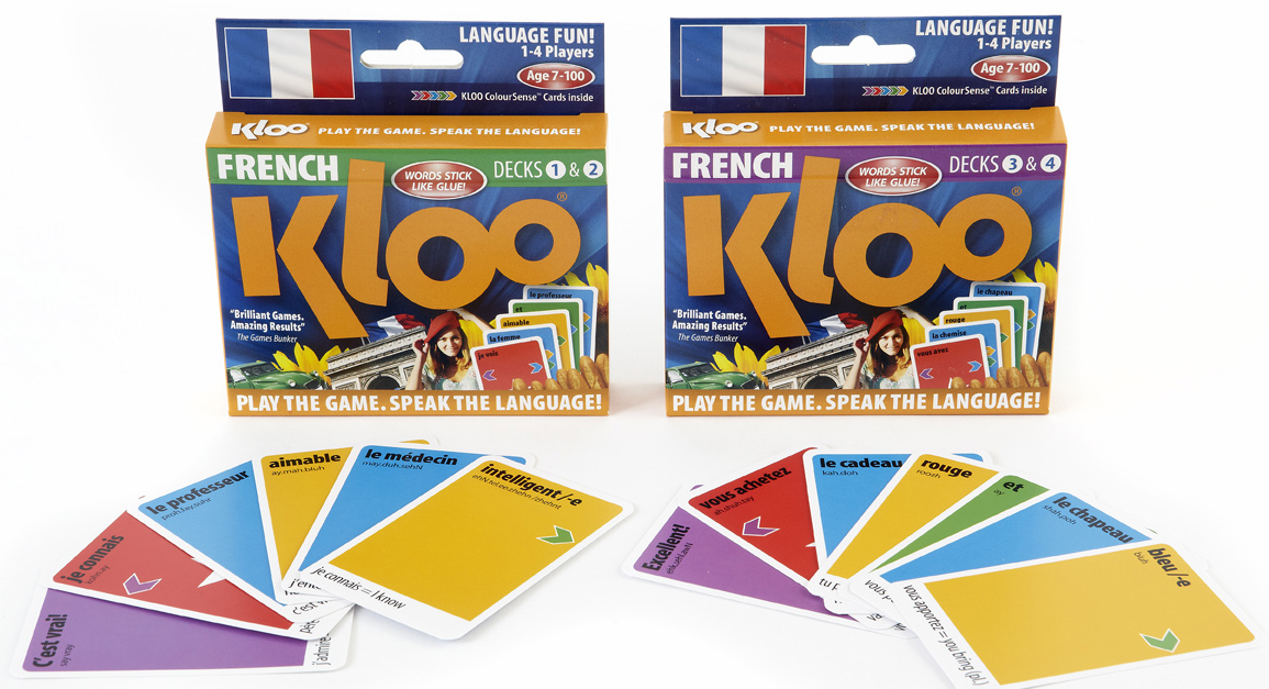 Travel games. Double deck packs. Play 16 games and learn French.